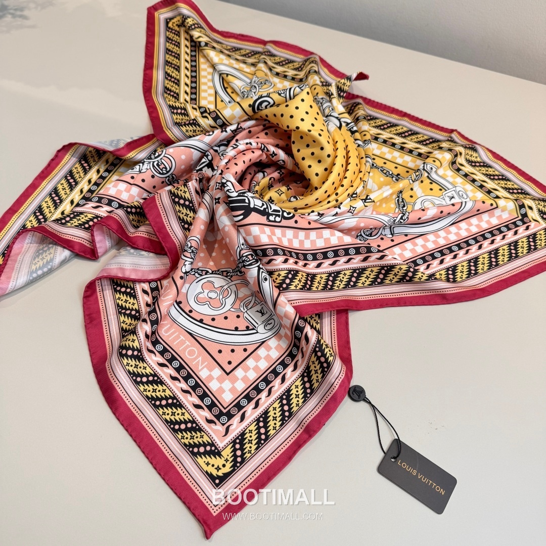 Louis Vuitton Chain Clover Monogram Silk Square Scarf 100% Silk Print Scarf 루이비통 체인 클로버 모노그램 실크 스퀘어 스카프 90cm 8