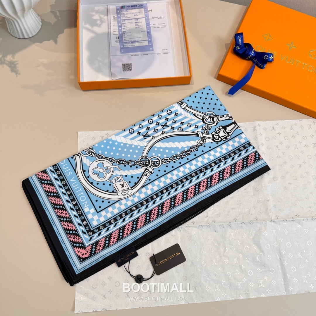 Louis Vuitton Chain Clover Monogram Silk Square Scarf 100% Silk Print Scarf 루이비통 체인 클로버 모노그램 실크 스퀘어 스카프 90cm 3