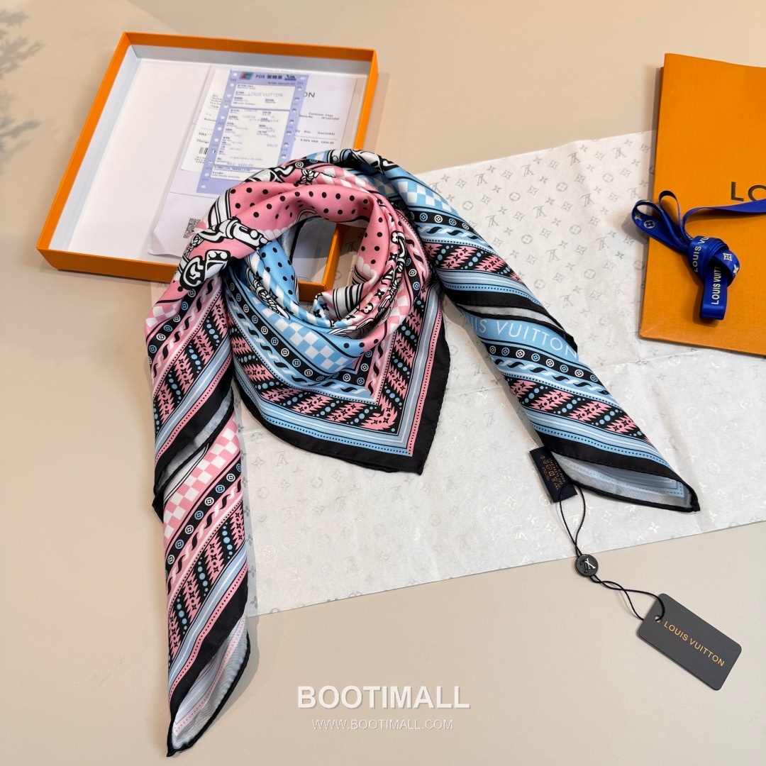 Louis Vuitton Chain Clover Monogram Silk Square Scarf 100% Silk Print Scarf 루이비통 체인 클로버 모노그램 실크 스퀘어 스카프 90cm 6