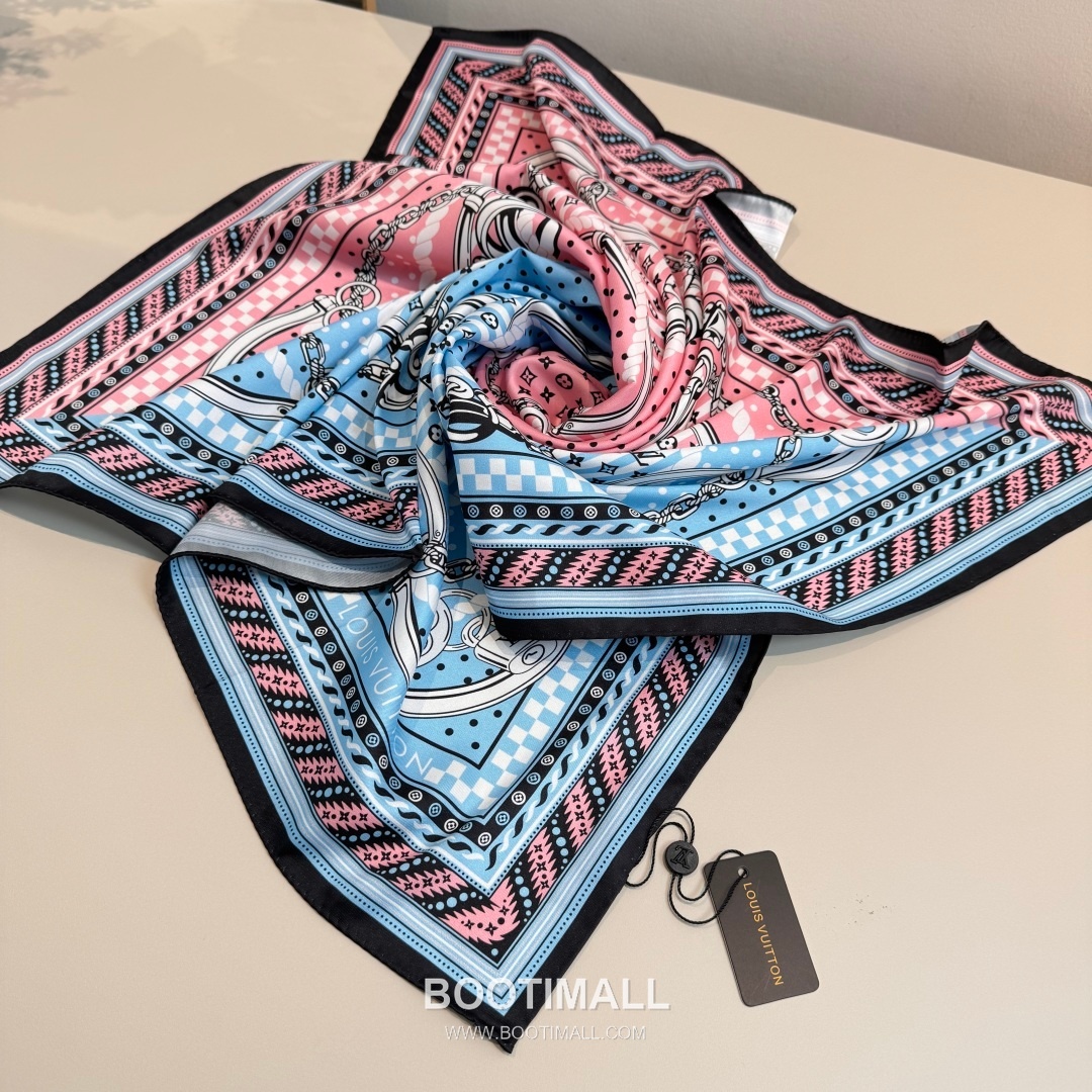 Louis Vuitton Chain Clover Monogram Silk Square Scarf 100% Silk Print Scarf 루이비통 체인 클로버 모노그램 실크 스퀘어 스카프 90cm 8