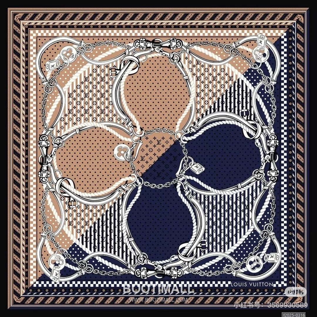 Louis Vuitton Chain Clover Monogram Silk Square Scarf 100% Silk Print Scarf 루이비통 체인 클로버 모노그램 실크 스퀘어 스카프 90cm 1