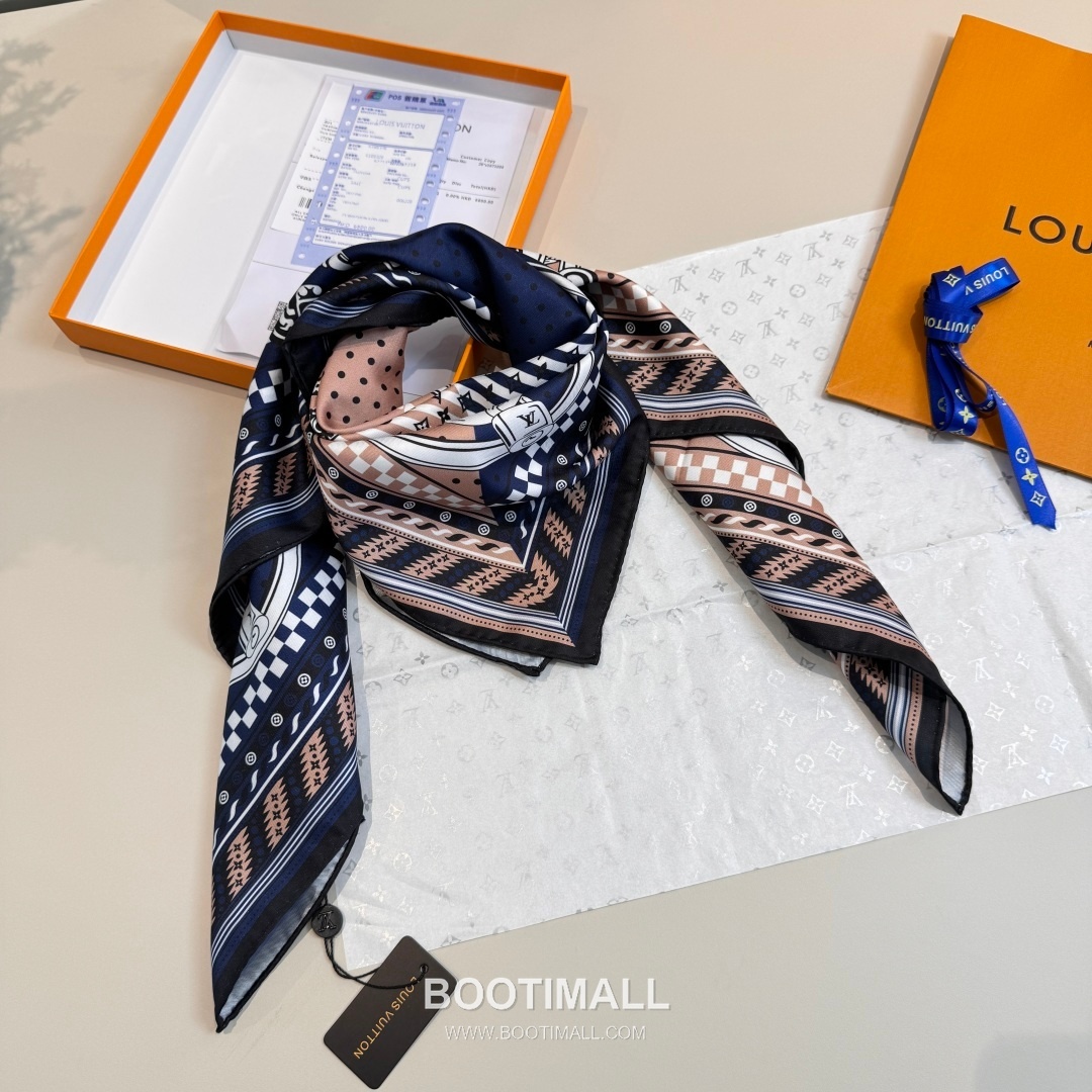 Louis Vuitton Chain Clover Monogram Silk Square Scarf 100% Silk Print Scarf 루이비통 체인 클로버 모노그램 실크 스퀘어 스카프 90cm 7