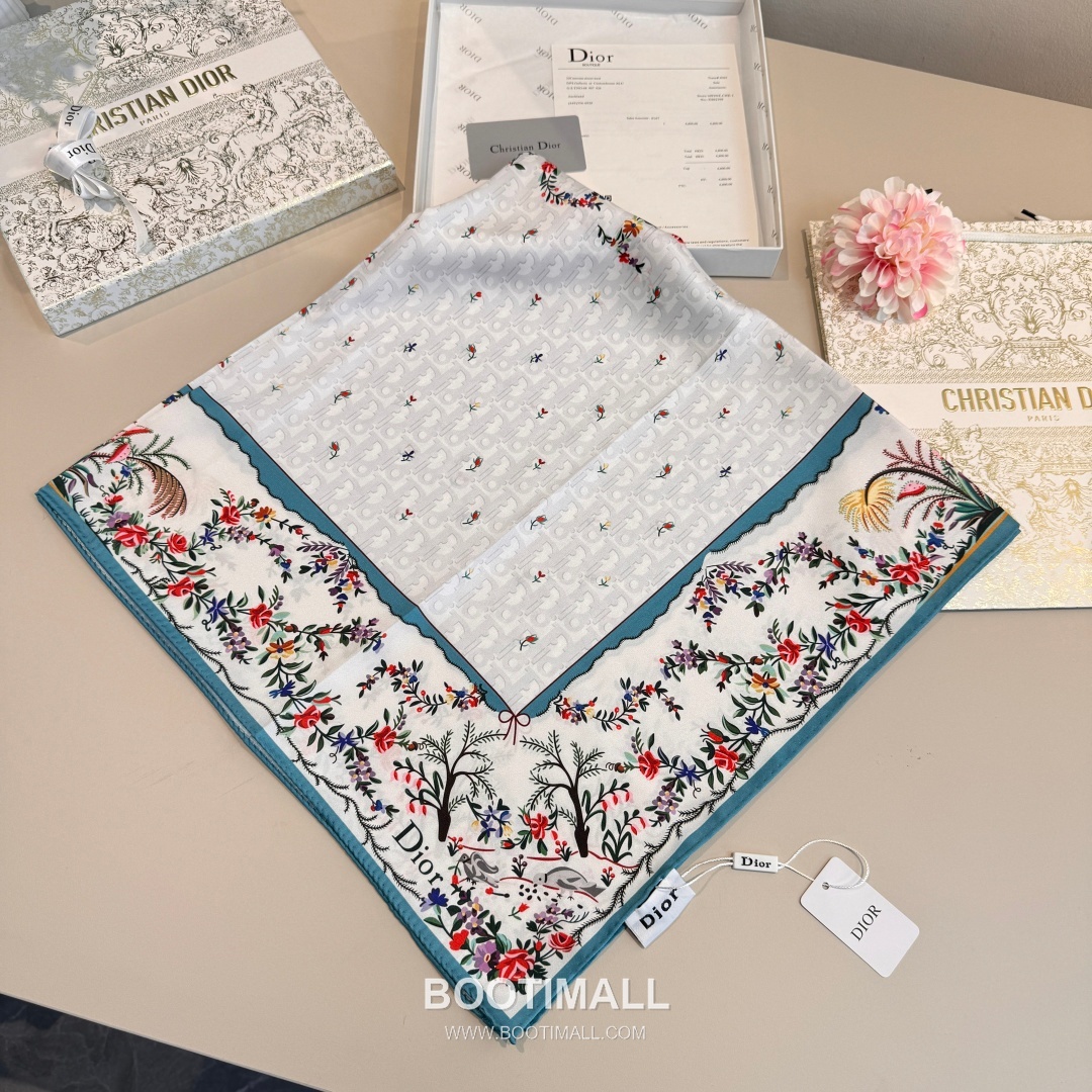Dior Dioramour Revolution Flowers Silk Twill Square Scarf 100% Silk Twill Print Scarf 디올 디올아무르 레볼루션 플라워 실크 트윌 스퀘어 스카프 90cm 3