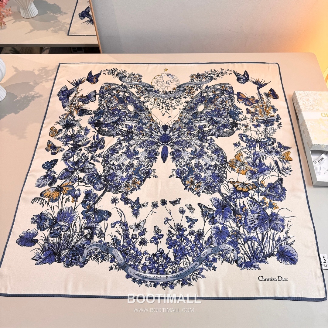 Dior Butterfly Around the World Silk Square Scarf 100% Mulberry Silk Print Scarf 디올 버터플라이 어라운드 더 월드 실크 스퀘어 스카프 90cm 2