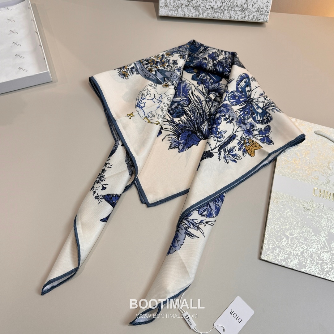 Dior Butterfly Around the World Silk Square Scarf 100% Mulberry Silk Print Scarf 디올 버터플라이 어라운드 더 월드 실크 스퀘어 스카프 90cm 7