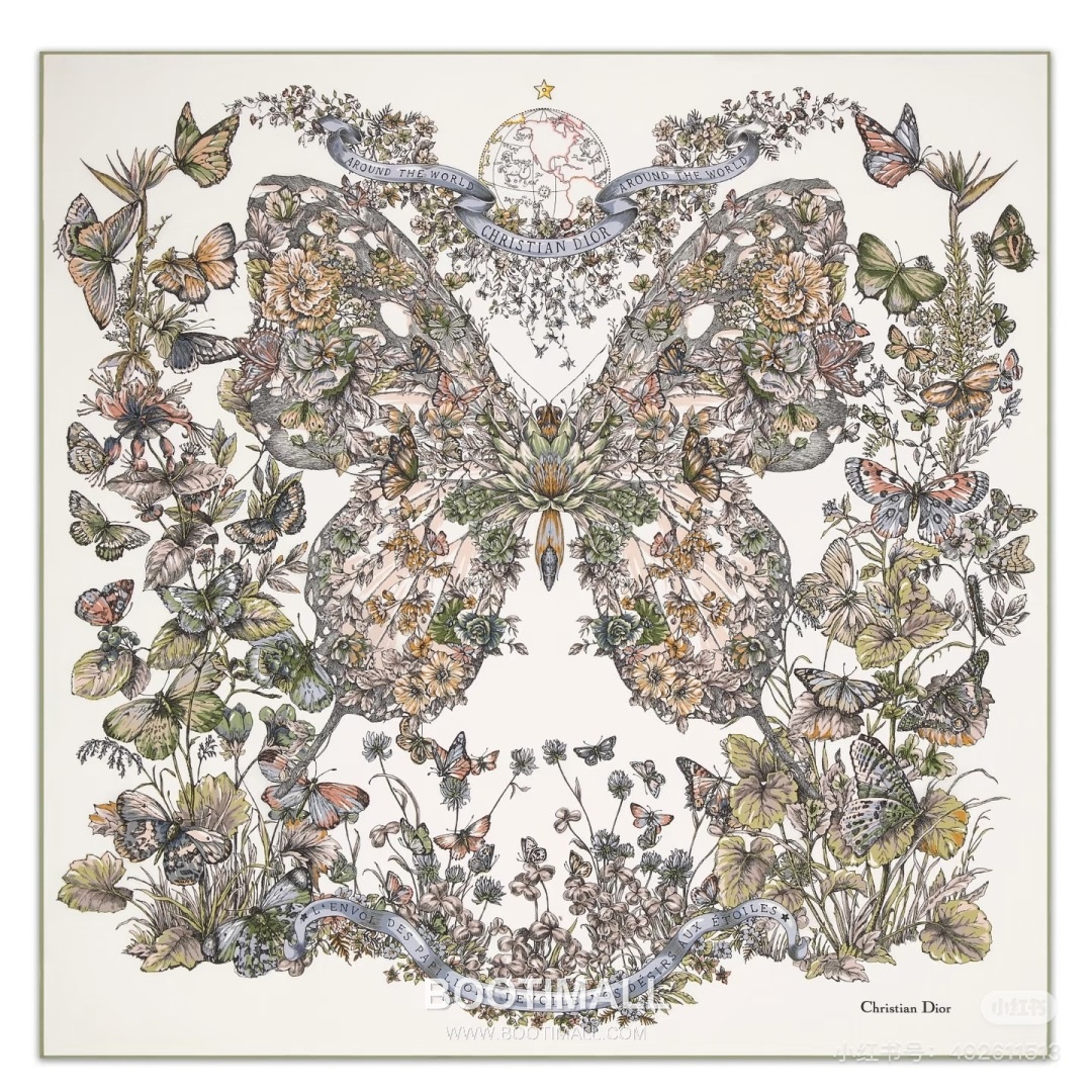 Dior Butterfly Around the World Silk Square Scarf 100% Mulberry Silk Print Scarf 디올 버터플라이 어라운드 더 월드 실크 스퀘어 스카프 90cm 1