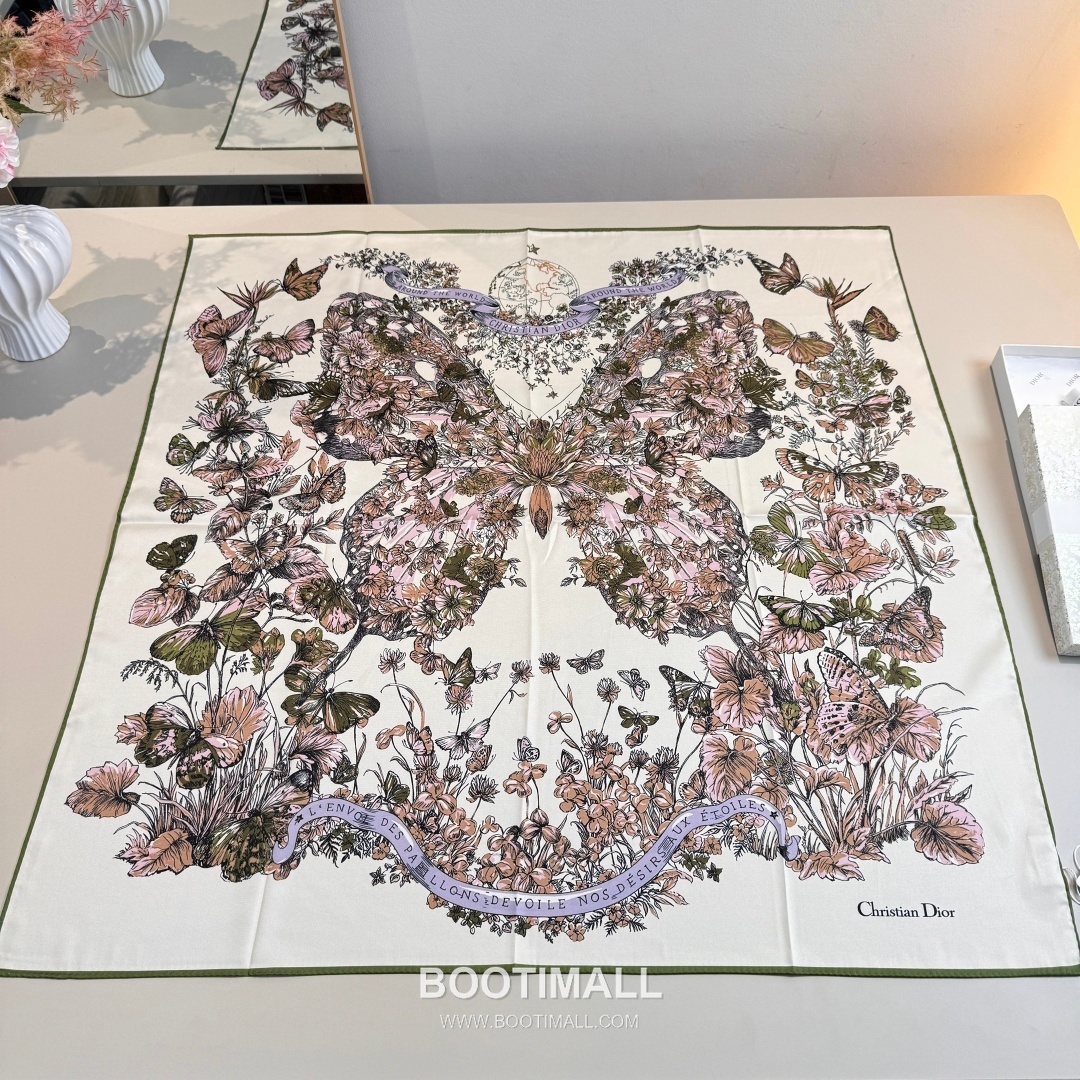 Dior Butterfly Around the World Silk Square Scarf 100% Mulberry Silk Print Scarf 디올 버터플라이 어라운드 더 월드 실크 스퀘어 스카프 90cm 2