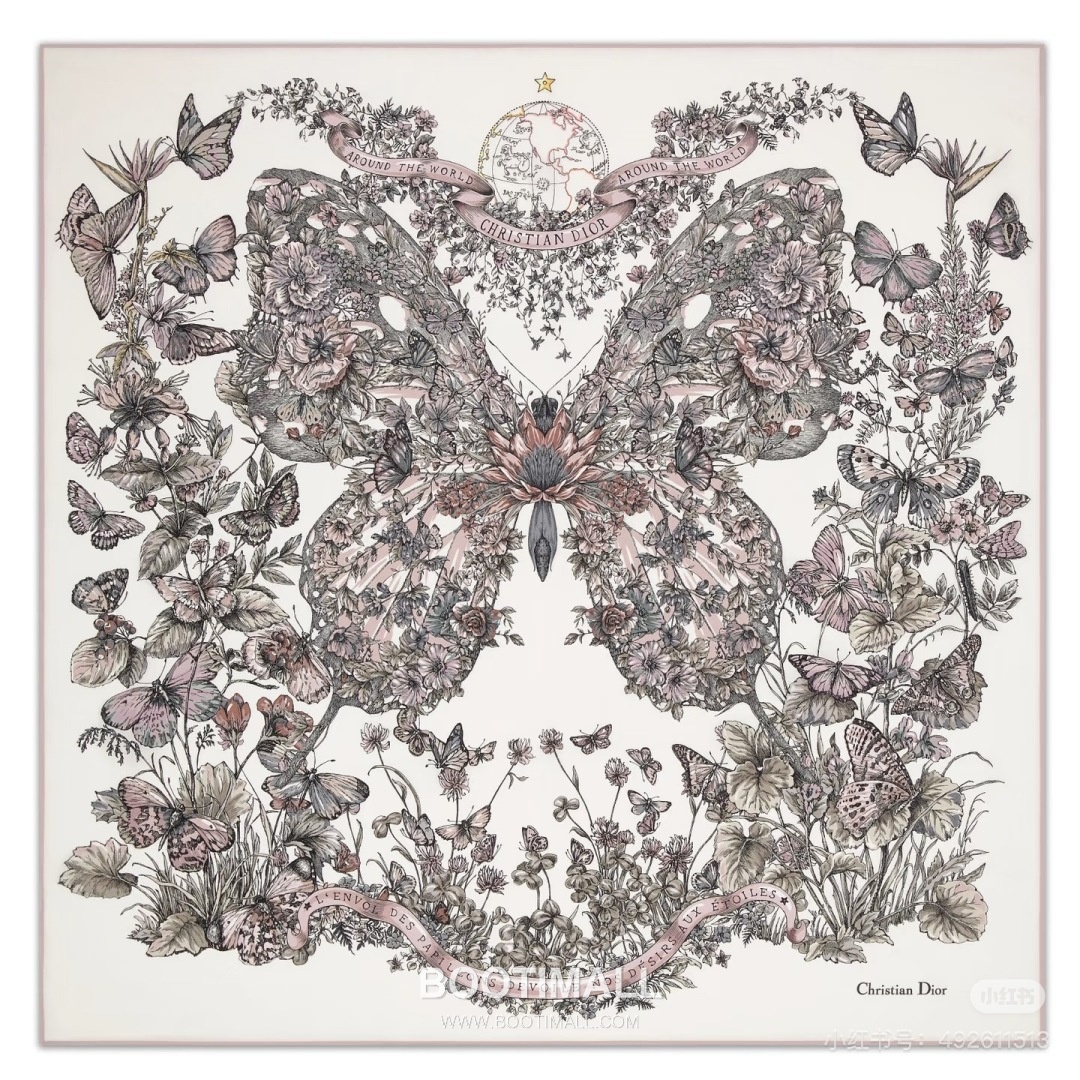 Dior Butterfly Around the World Silk Square Scarf 100% Mulberry Silk Print Scarf 디올 버터플라이 어라운드 더 월드 실크 스퀘어 스카프 90cm 1