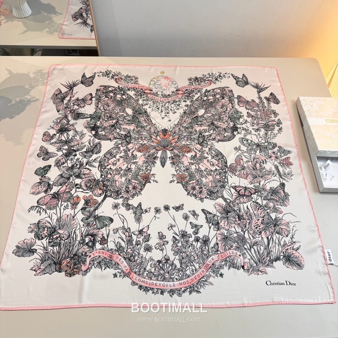 Dior Butterfly Around the World Silk Square Scarf 100% Mulberry Silk Print Scarf 디올 버터플라이 어라운드 더 월드 실크 스퀘어 스카프 90cm 2