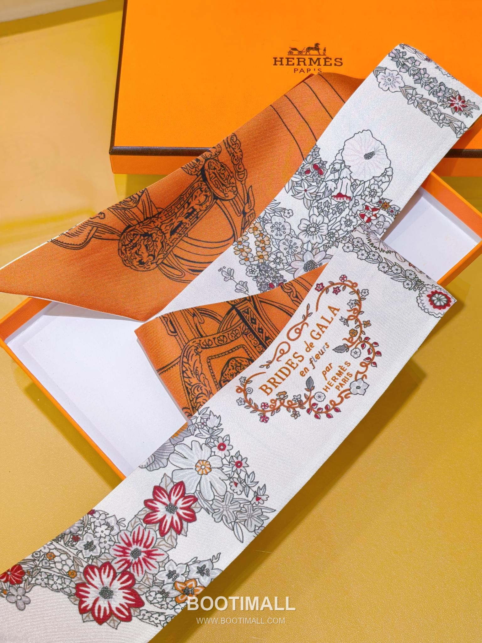 Hermes Splendid Bridle Floral Silk Twill Double Sided Twilly Scarf 100% Silk Print Scarf 에르메스 스플렌디드 브라이들 플로럴 실크 트윌 더블사이드 트윌리 스카프 PHMS2520 86cm 5