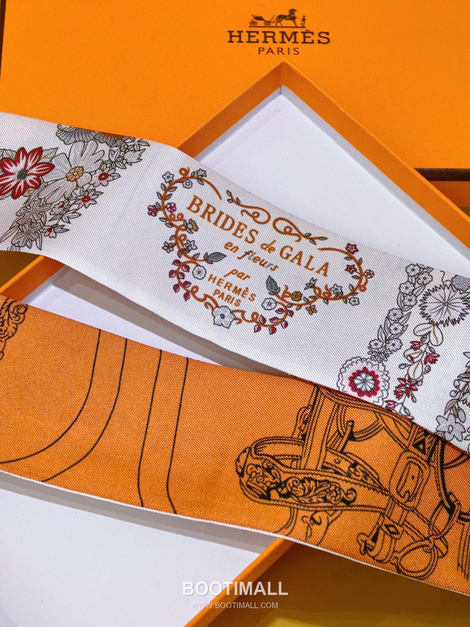 Hermes Splendid Bridle Floral Silk Twill Double Sided Twilly Scarf 100% Silk Print Scarf 에르메스 스플렌디드 브라이들 플로럴 실크 트윌 더블사이드 트윌리 스카프 PHMS2520 86cm 7