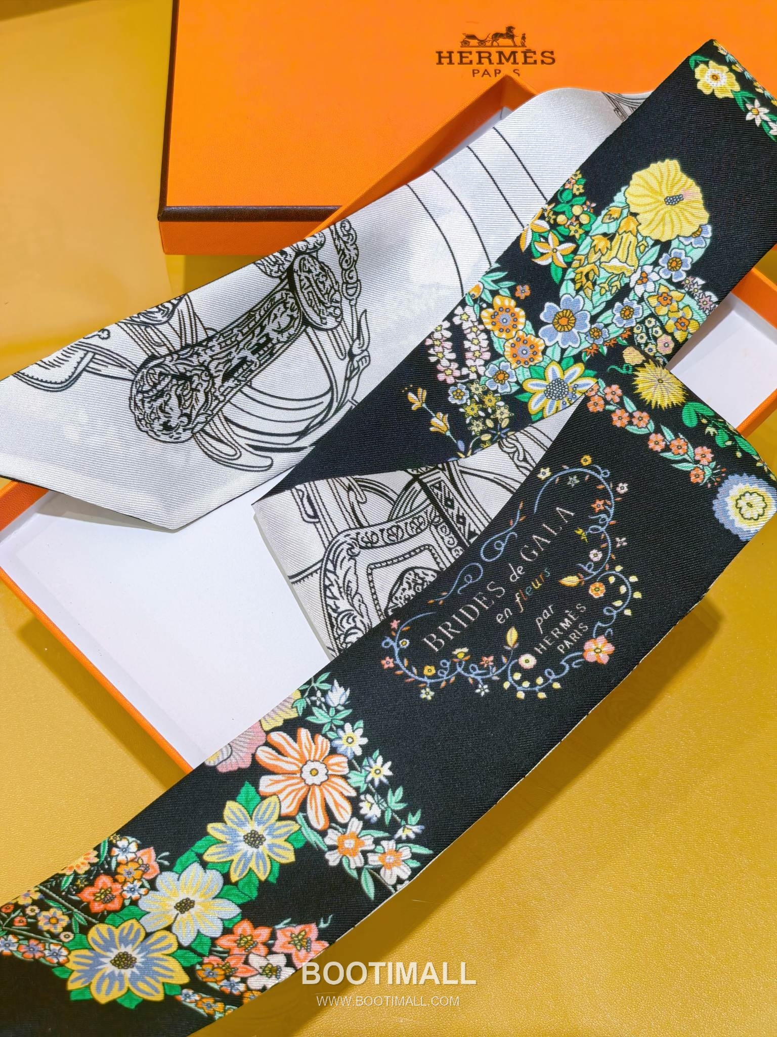 Hermes Splendid Bridle Floral Silk Twill Double Sided Twilly Scarf 100% Silk Print Scarf 에르메스 스플렌디드 브라이들 플로럴 실크 트윌 더블사이드 트윌리 스카프 PHMS2520 86cm 5