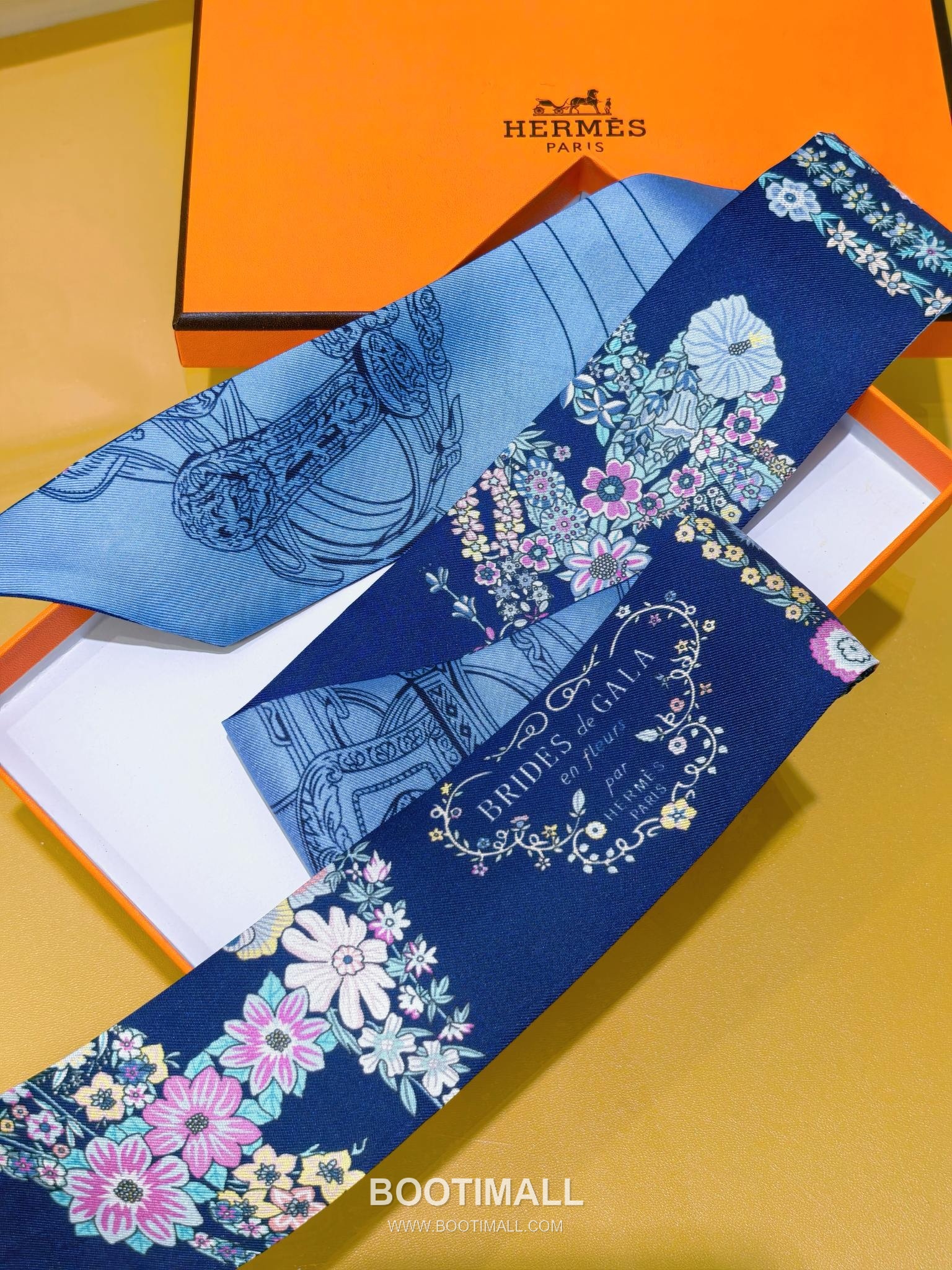 Hermes Splendid Bridle Floral Silk Twill Double Sided Twilly Scarf 100% Silk Print Scarf 에르메스 스플렌디드 브라이들 플로럴 실크 트윌 더블사이드 트윌리 스카프 PHMS2520 86cm 5