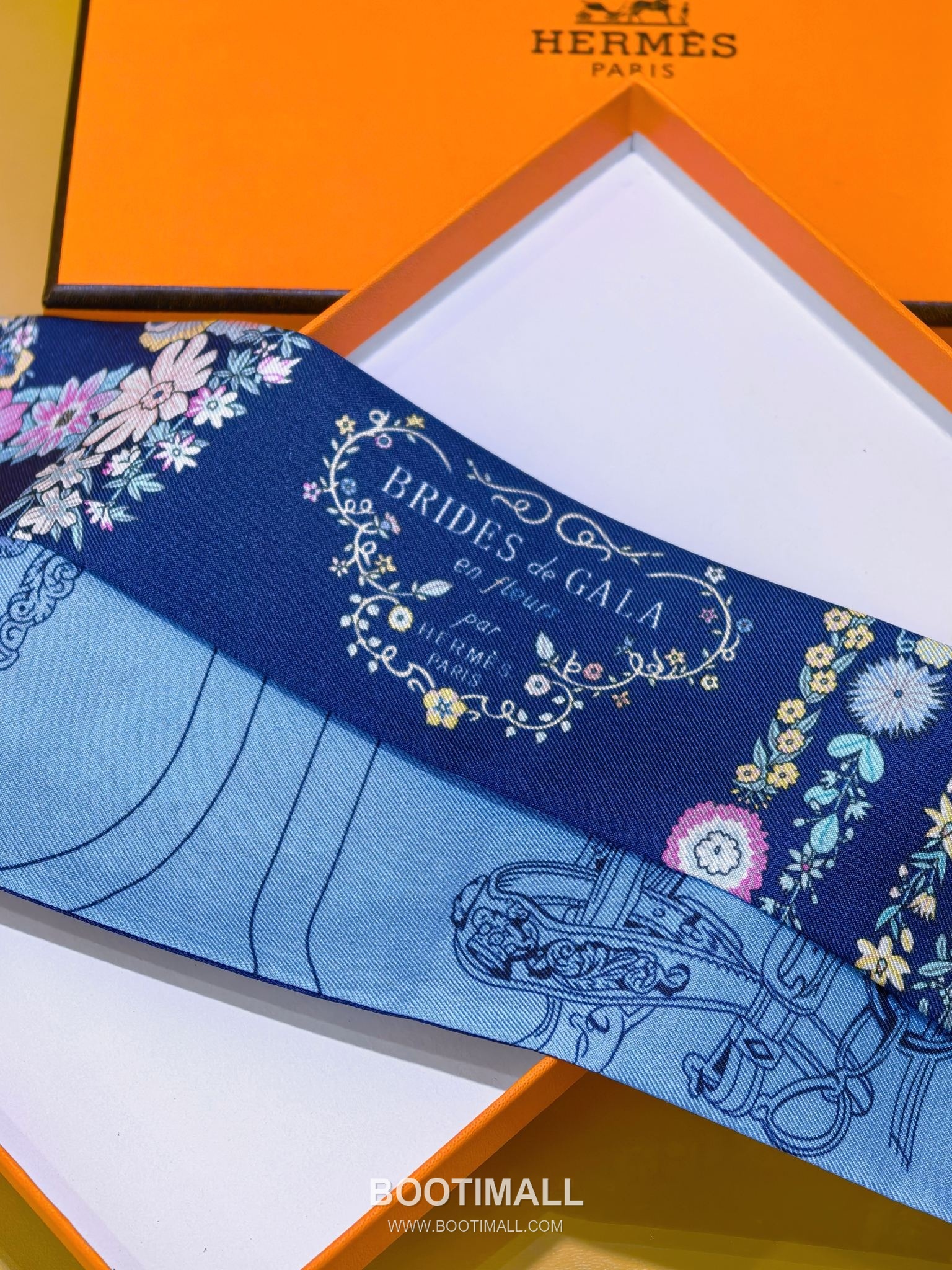 Hermes Splendid Bridle Floral Silk Twill Double Sided Twilly Scarf 100% Silk Print Scarf 에르메스 스플렌디드 브라이들 플로럴 실크 트윌 더블사이드 트윌리 스카프 PHMS2520 86cm 7