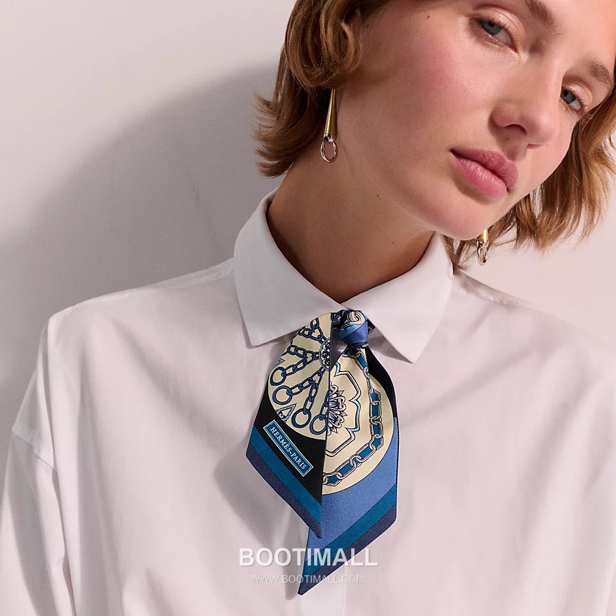 Hermes Splendid Bridle Floral Silk Twill Double Sided Twilly Scarf 100% Silk Print Scarf 에르메스 스플렌디드 브라이들 플로럴 실크 트윌 더블사이드 트윌리 스카프 PHMS2520 86cm 2