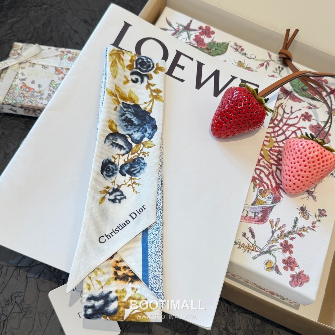 Dior Floral Silk Double Layer Twilly Scarf 100% Silk Print Scarf 디올 플로럴 실크 더블레이어 트윌리 스카프 100cm 2