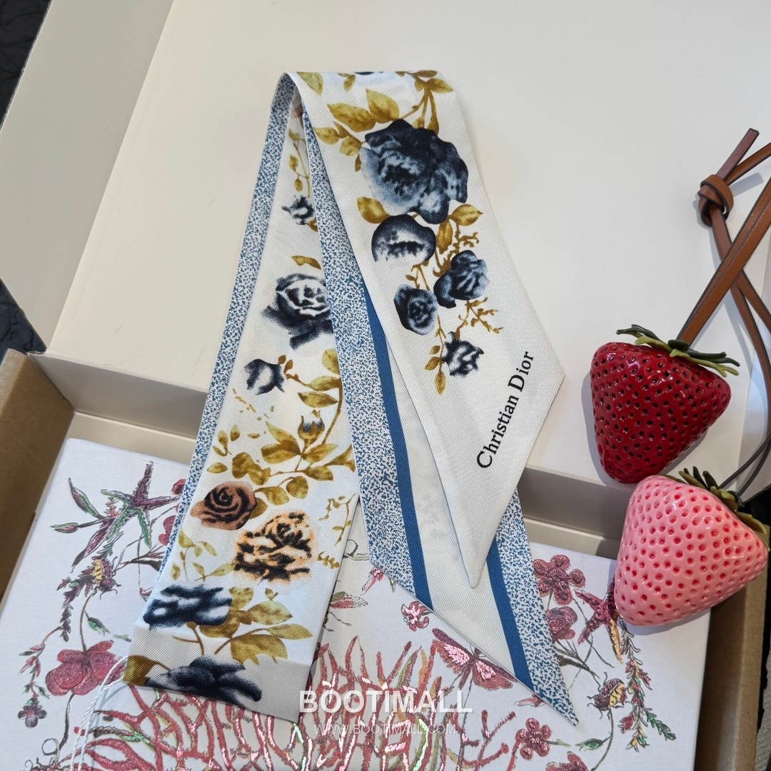 Dior Floral Silk Double Layer Twilly Scarf 100% Silk Print Scarf 디올 플로럴 실크 더블레이어 트윌리 스카프 100cm 3
