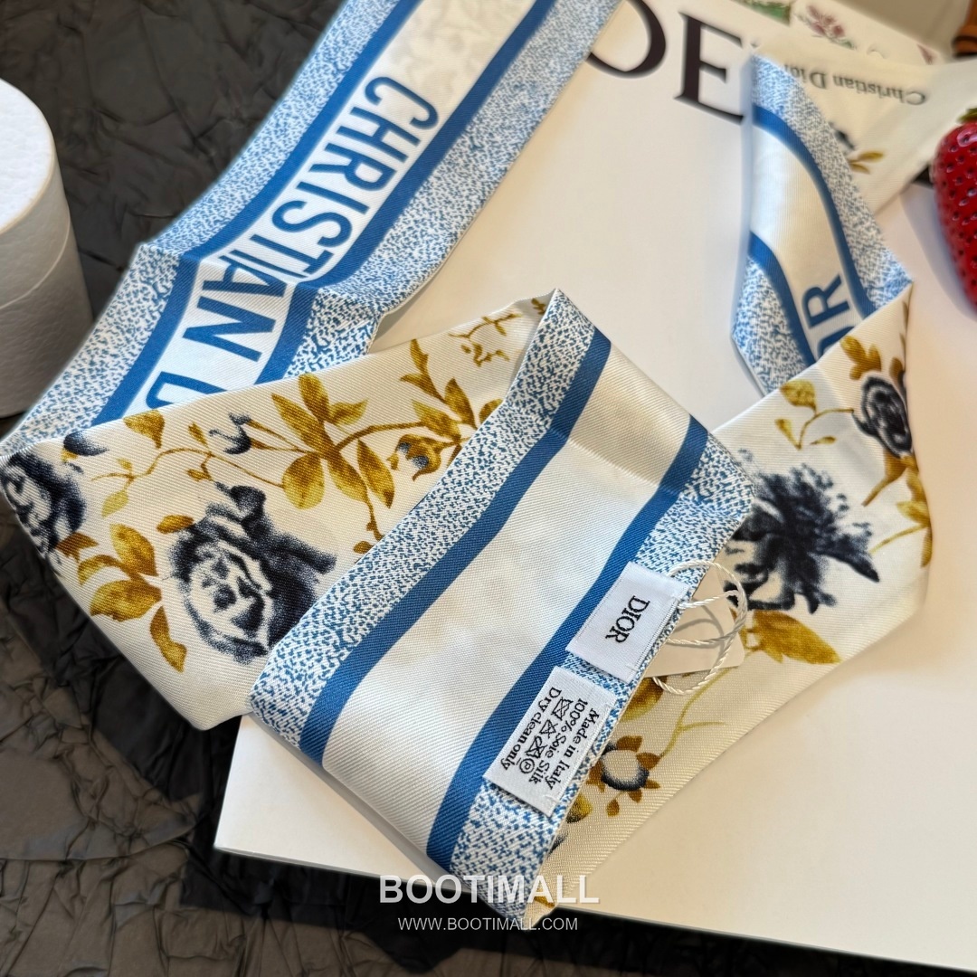 Dior Floral Silk Double Layer Twilly Scarf 100% Silk Print Scarf 디올 플로럴 실크 더블레이어 트윌리 스카프 100cm 6