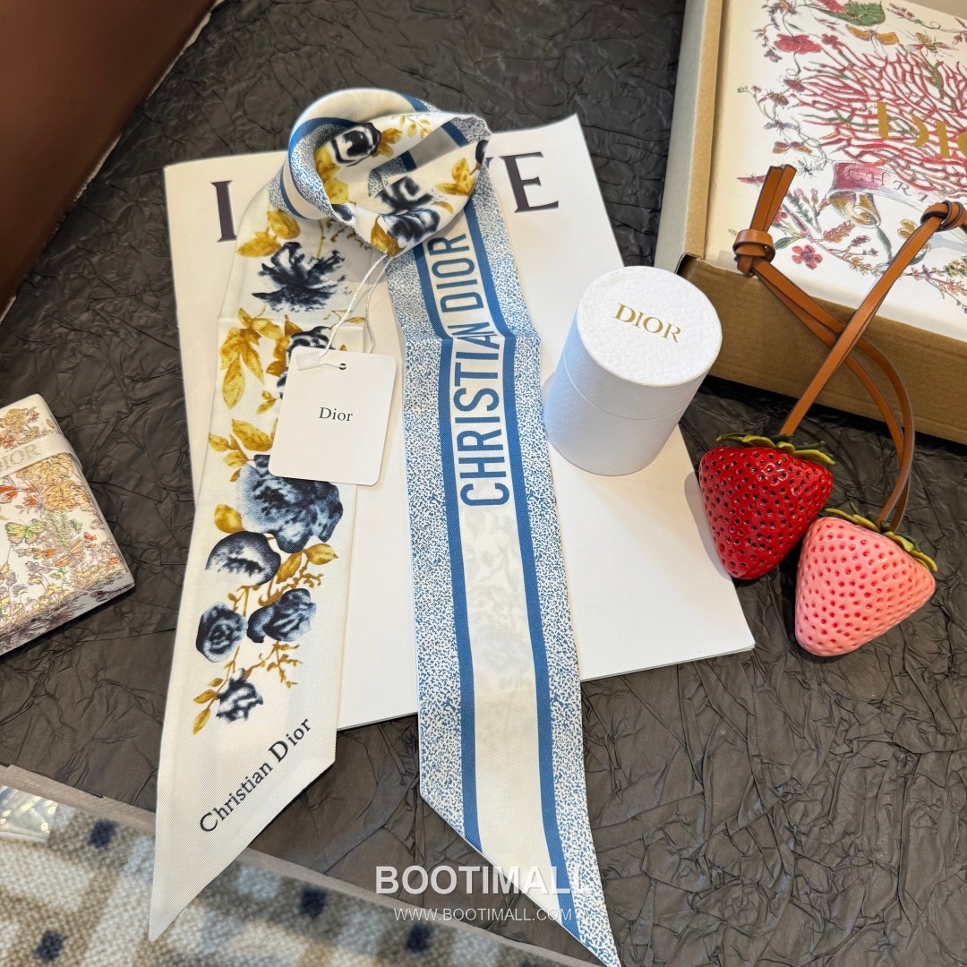 Dior Floral Silk Double Layer Twilly Scarf 100% Silk Print Scarf 디올 플로럴 실크 더블레이어 트윌리 스카프 100cm 8