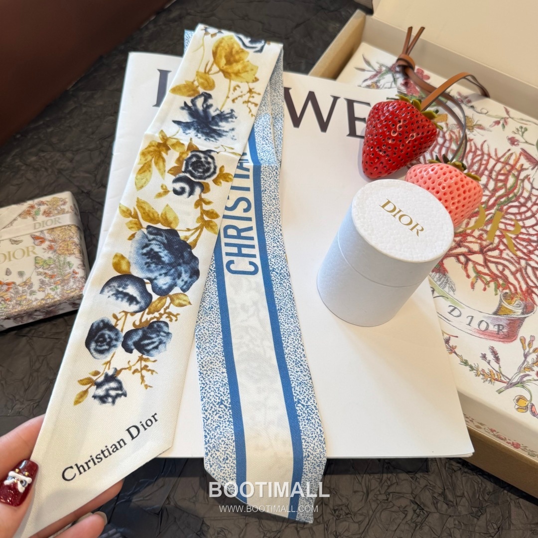 Dior Floral Silk Double Layer Twilly Scarf 100% Silk Print Scarf 디올 플로럴 실크 더블레이어 트윌리 스카프 100cm 10