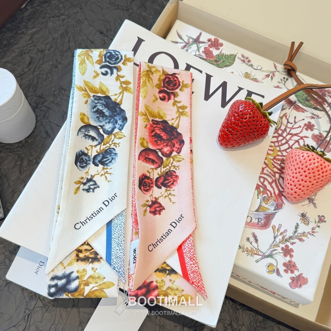 Dior Floral Silk Double Layer Twilly Scarf 100% Silk Print Scarf 디올 플로럴 실크 더블레이어 트윌리 스카프 100cm 2