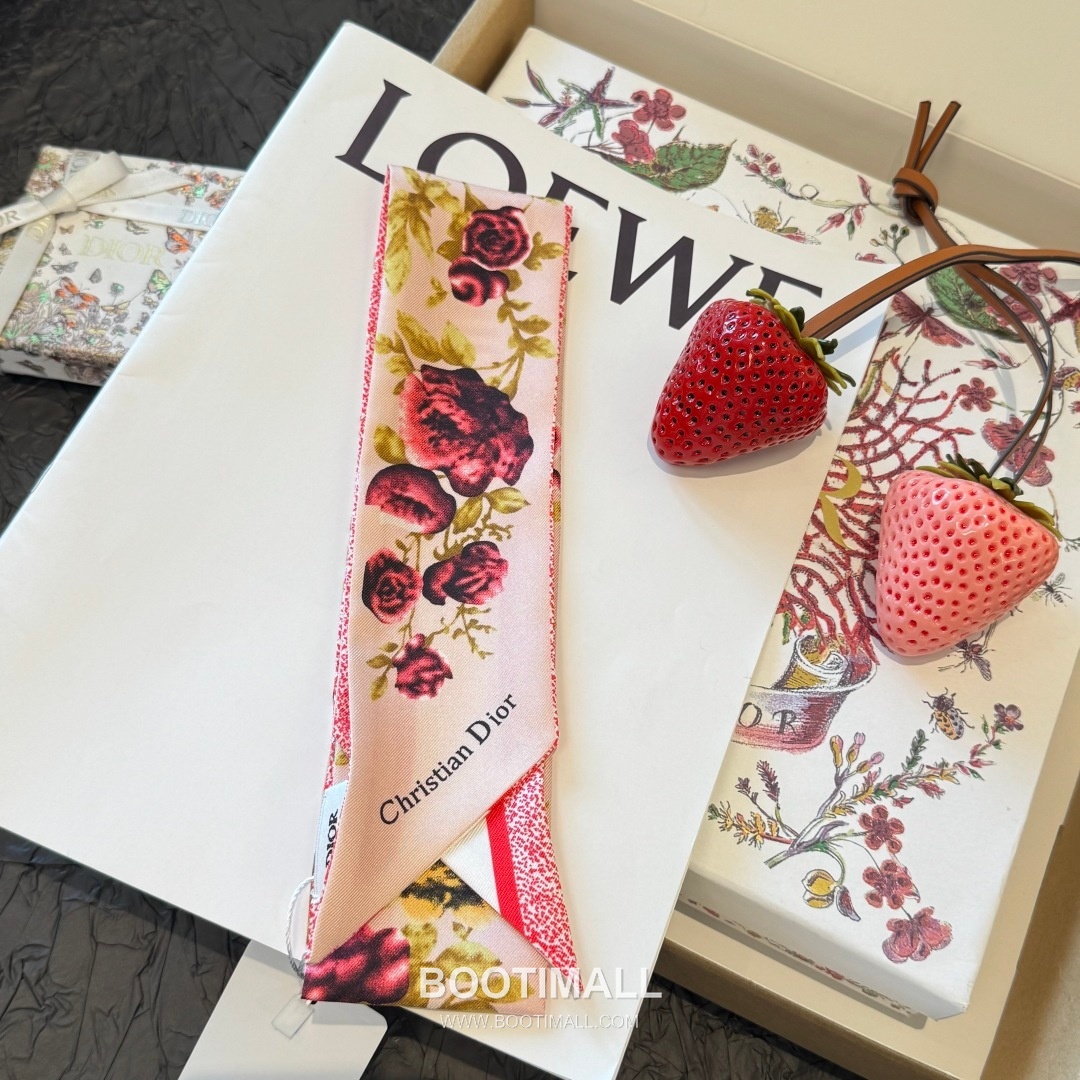 Dior Floral Silk Double Layer Twilly Scarf 100% Silk Print Scarf 디올 플로럴 실크 더블레이어 트윌리 스카프 100cm 3