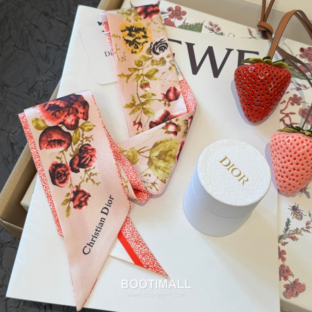 Dior Floral Silk Double Layer Twilly Scarf 100% Silk Print Scarf 디올 플로럴 실크 더블레이어 트윌리 스카프 100cm 5