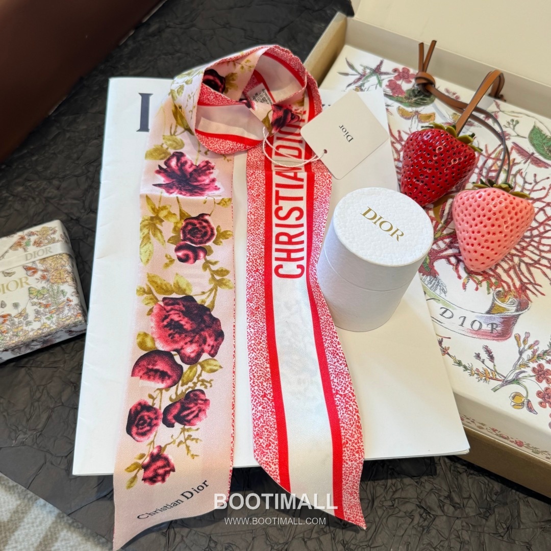 Dior Floral Silk Double Layer Twilly Scarf 100% Silk Print Scarf 디올 플로럴 실크 더블레이어 트윌리 스카프 100cm 8