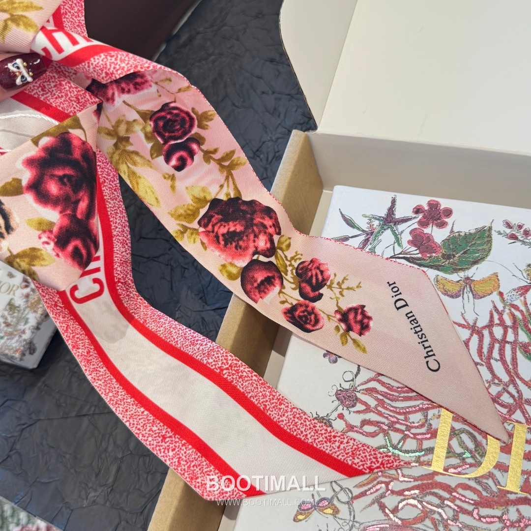 Dior Floral Silk Double Layer Twilly Scarf 100% Silk Print Scarf 디올 플로럴 실크 더블레이어 트윌리 스카프 100cm 10