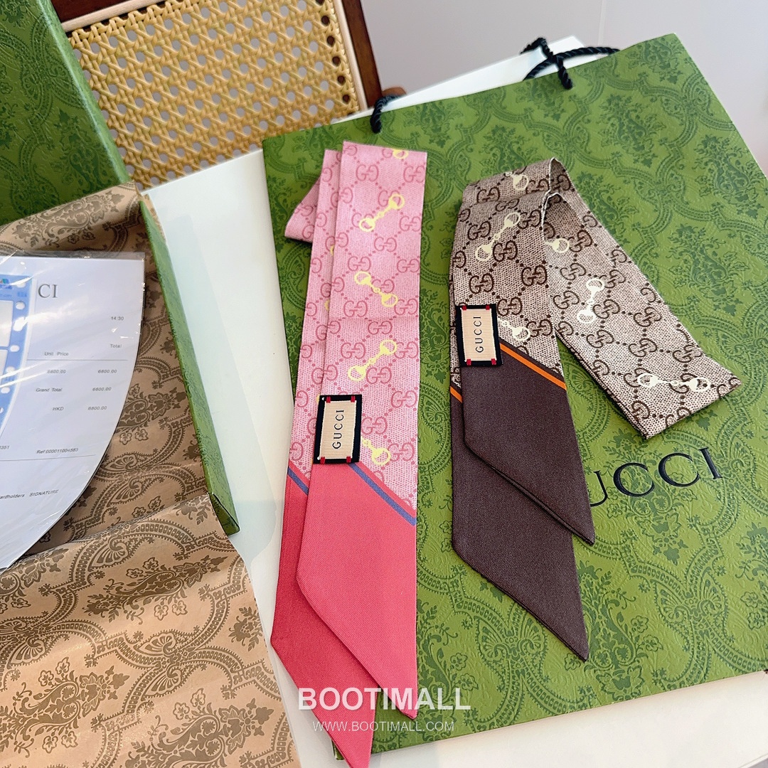 Gucci GG Horsebit Silk Twilly Scarf with Logo Print 구찌 GG 홀스빗 실크 트윌리 스카프 로고 프린트 90cm 3