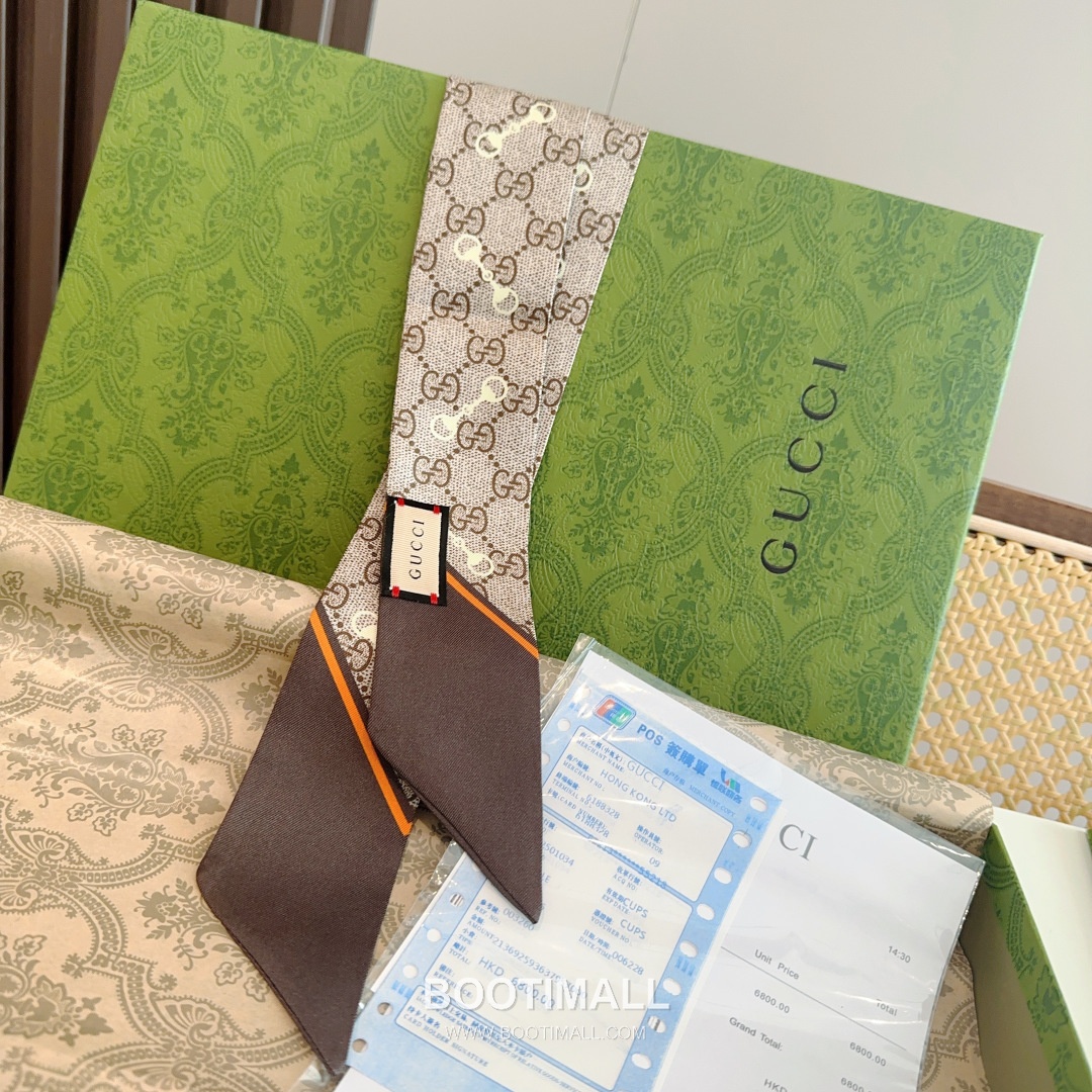 Gucci GG Horsebit Silk Twilly Scarf with Logo Print 구찌 GG 홀스빗 실크 트윌리 스카프 로고 프린트 90cm 5