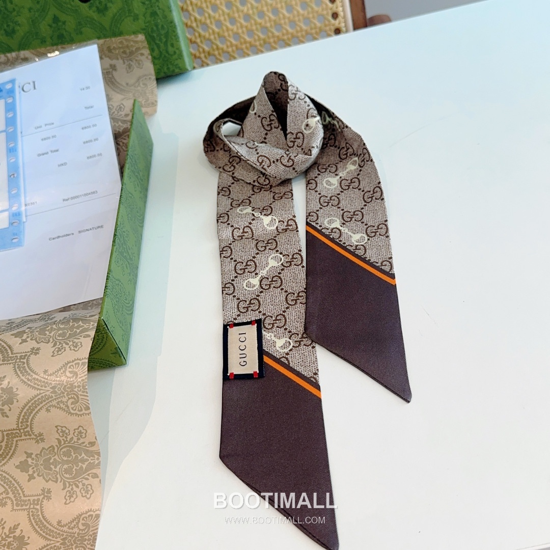 Gucci GG Horsebit Silk Twilly Scarf with Logo Print 구찌 GG 홀스빗 실크 트윌리 스카프 로고 프린트 90cm 7