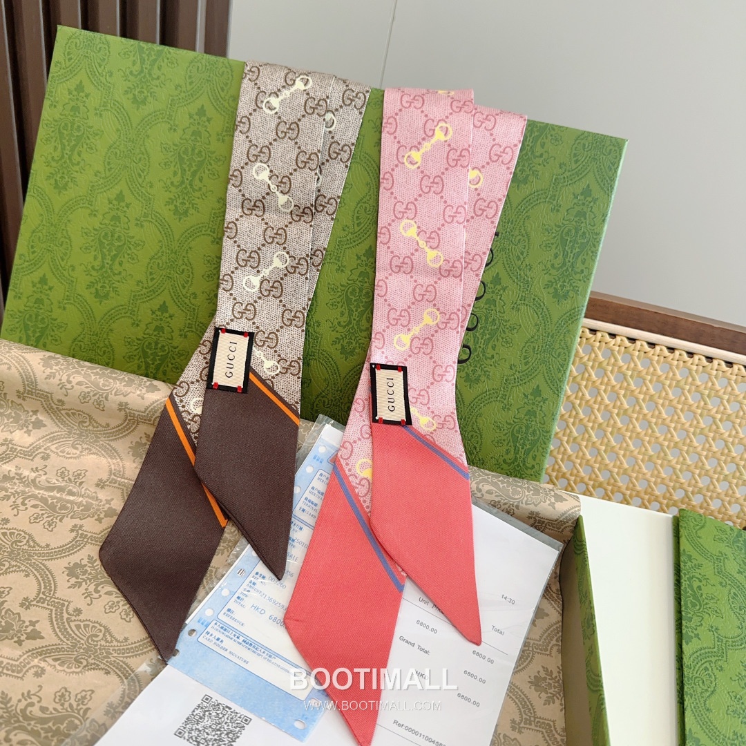 Gucci GG Horsebit Silk Twilly Scarf with Logo Print 구찌 GG 홀스빗 실크 트윌리 스카프 로고 프린트 90cm 3