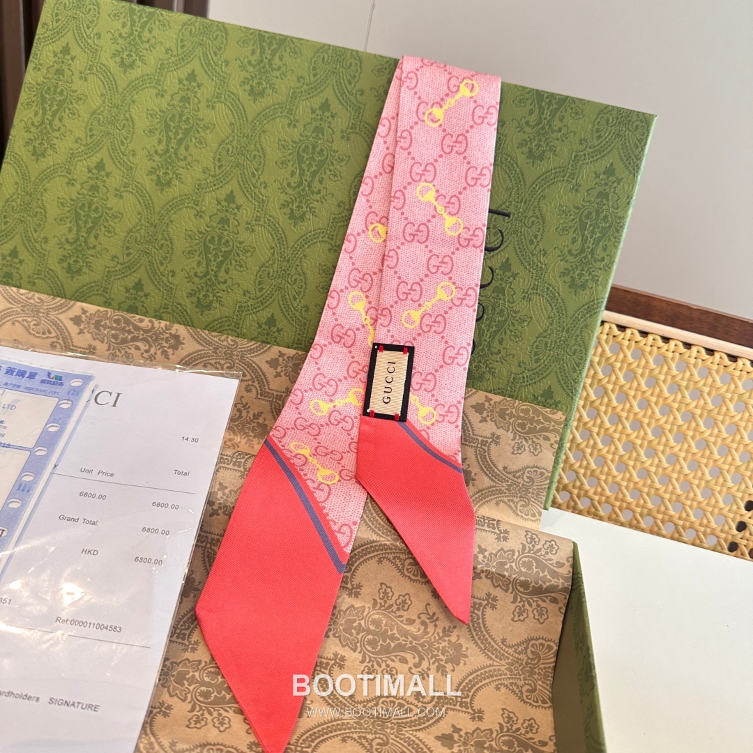 Gucci GG Horsebit Silk Twilly Scarf with Logo Print 구찌 GG 홀스빗 실크 트윌리 스카프 로고 프린트 90cm 5