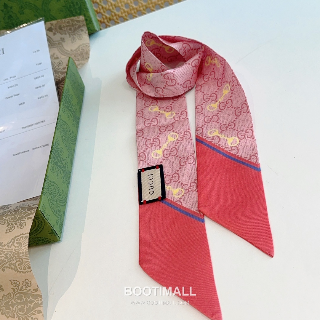 Gucci GG Horsebit Silk Twilly Scarf with Logo Print 구찌 GG 홀스빗 실크 트윌리 스카프 로고 프린트 90cm 7