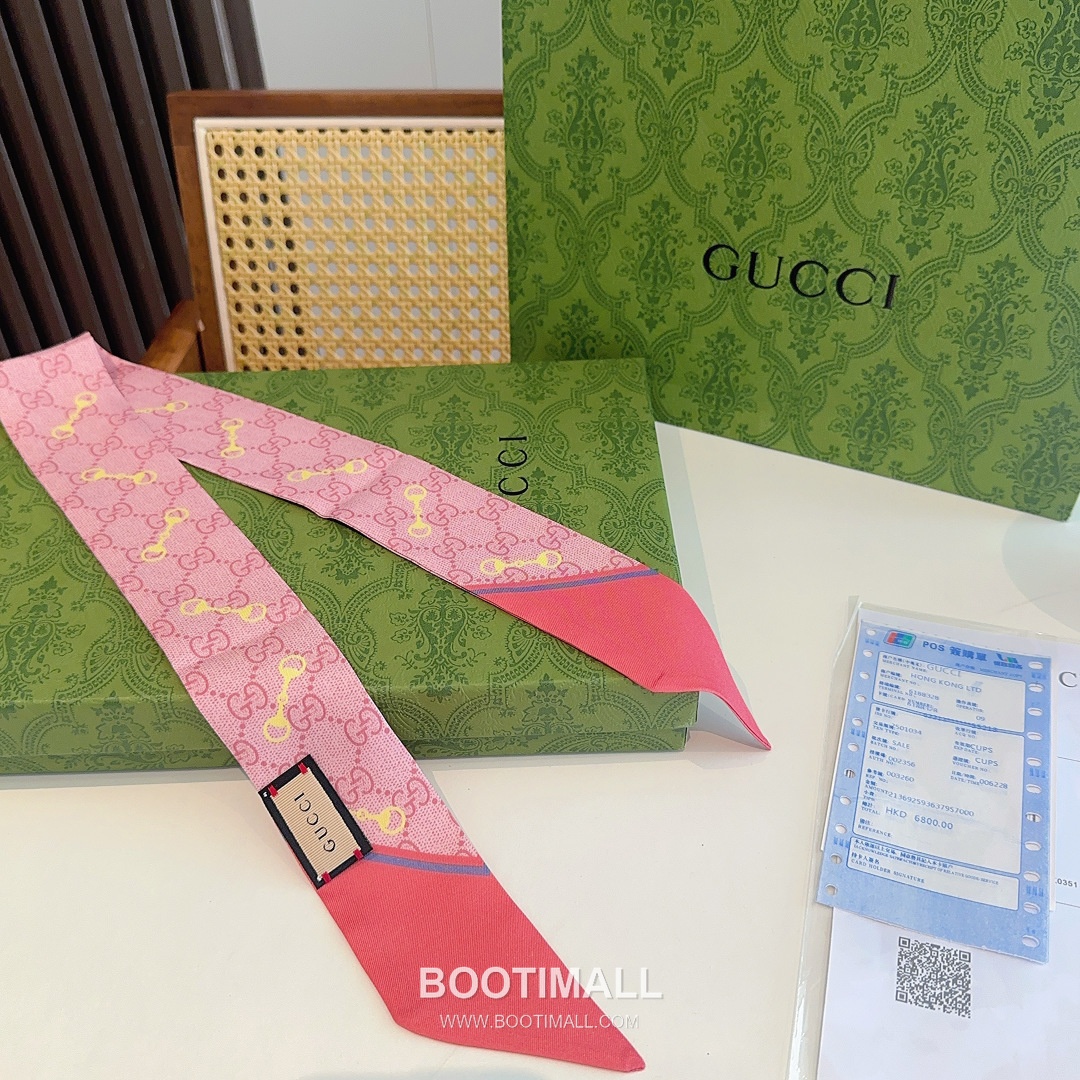 Gucci GG Horsebit Silk Twilly Scarf with Logo Print 구찌 GG 홀스빗 실크 트윌리 스카프 로고 프린트 90cm 10