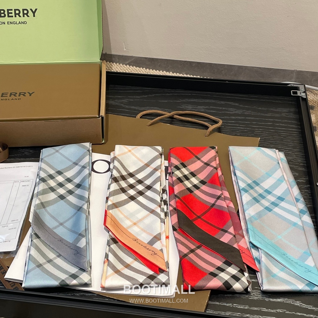 Burberry Vintage Check Stripe Silk Twill Narrow Scarf 100% Silk Double Layer Print Scarf 버버리 빈티지 체크 스트라이프 실크 트윌 슬림 스카프 180cm 2