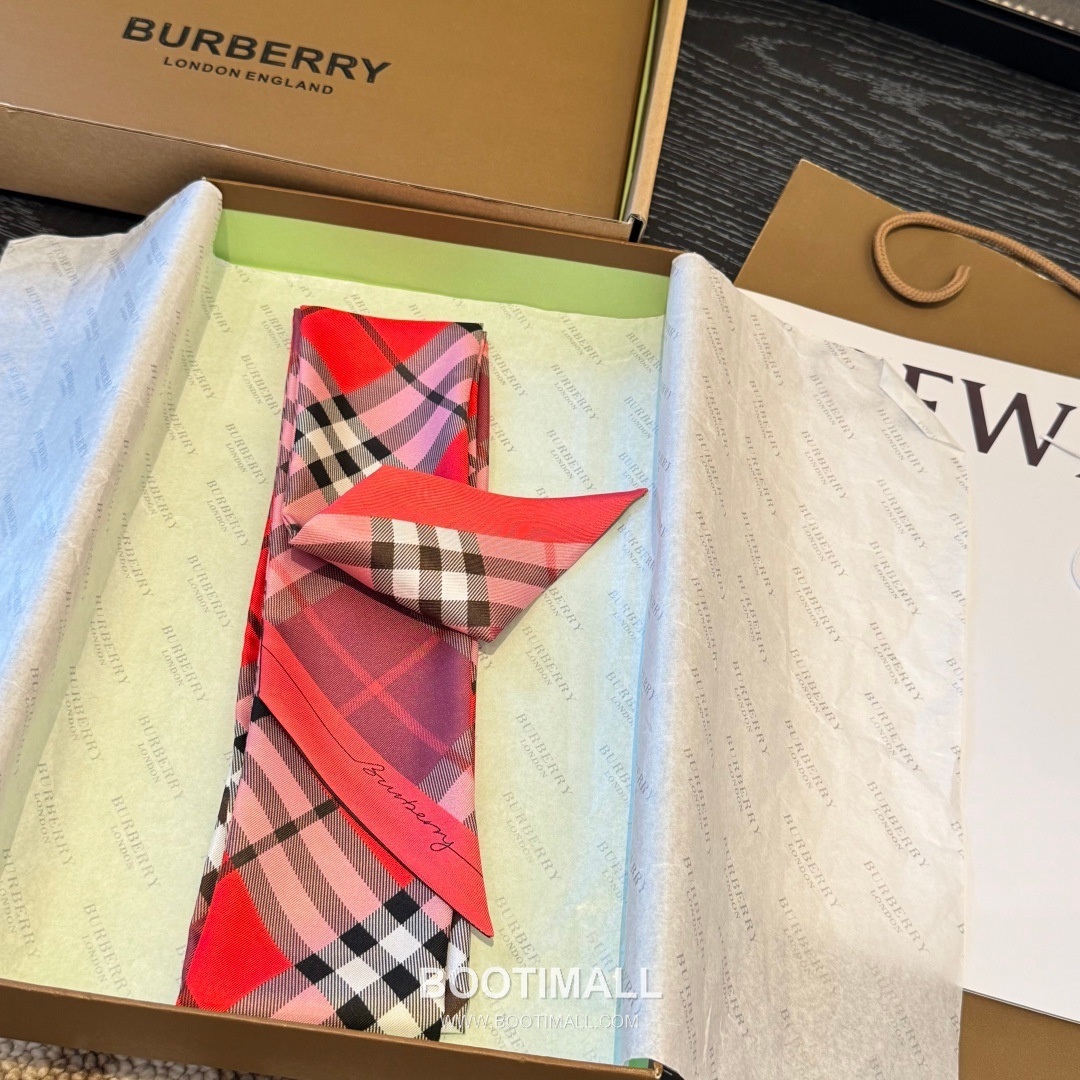 Burberry Vintage Check Stripe Silk Twill Narrow Scarf 100% Silk Double Layer Print Scarf 버버리 빈티지 체크 스트라이프 실크 트윌 슬림 스카프 180cm 3