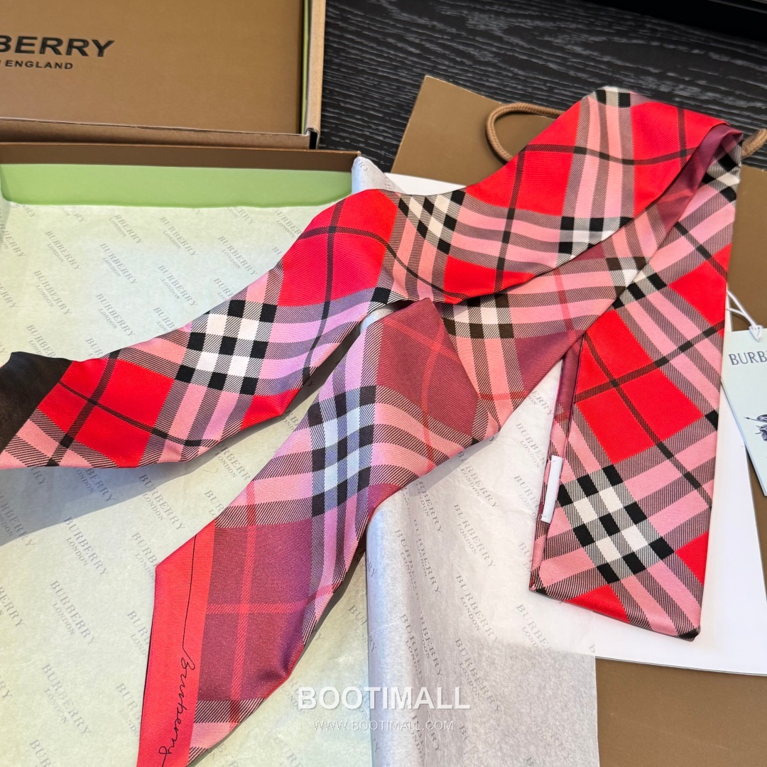 Burberry Vintage Check Stripe Silk Twill Narrow Scarf 100% Silk Double Layer Print Scarf 버버리 빈티지 체크 스트라이프 실크 트윌 슬림 스카프 180cm 4