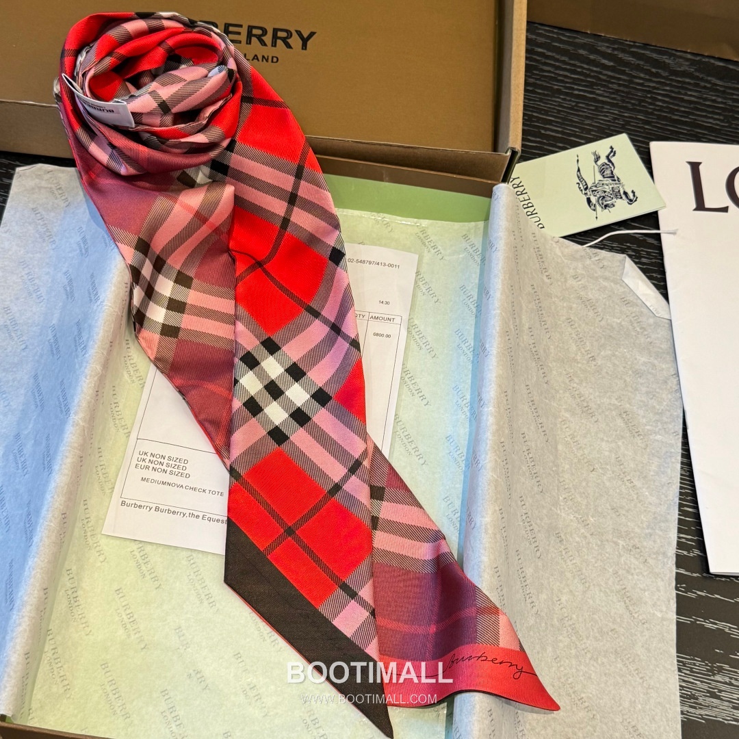 Burberry Vintage Check Stripe Silk Twill Narrow Scarf 100% Silk Double Layer Print Scarf 버버리 빈티지 체크 스트라이프 실크 트윌 슬림 스카프 180cm 7