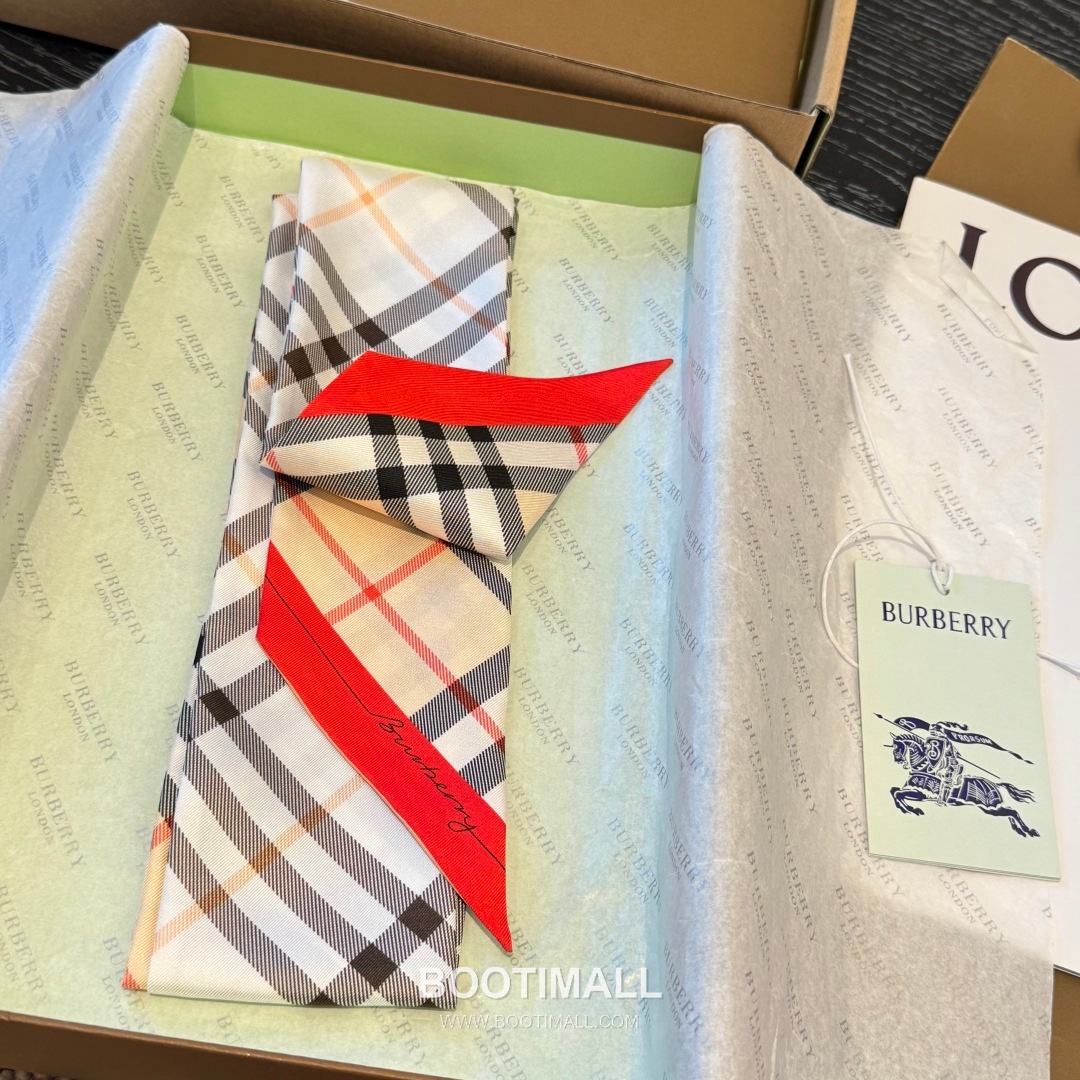 Burberry Vintage Check Stripe Silk Twill Narrow Scarf 100% Silk Double Layer Print Scarf 버버리 빈티지 체크 스트라이프 실크 트윌 슬림 스카프 180cm 3