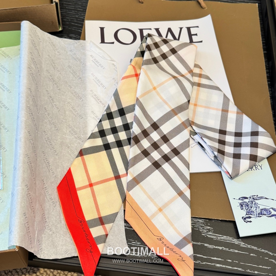 Burberry Vintage Check Stripe Silk Twill Narrow Scarf 100% Silk Double Layer Print Scarf 버버리 빈티지 체크 스트라이프 실크 트윌 슬림 스카프 180cm 5