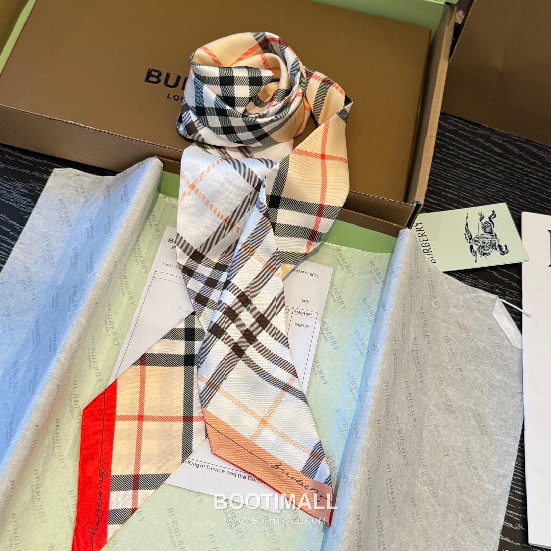 Burberry Vintage Check Stripe Silk Twill Narrow Scarf 100% Silk Double Layer Print Scarf 버버리 빈티지 체크 스트라이프 실크 트윌 슬림 스카프 180cm 8