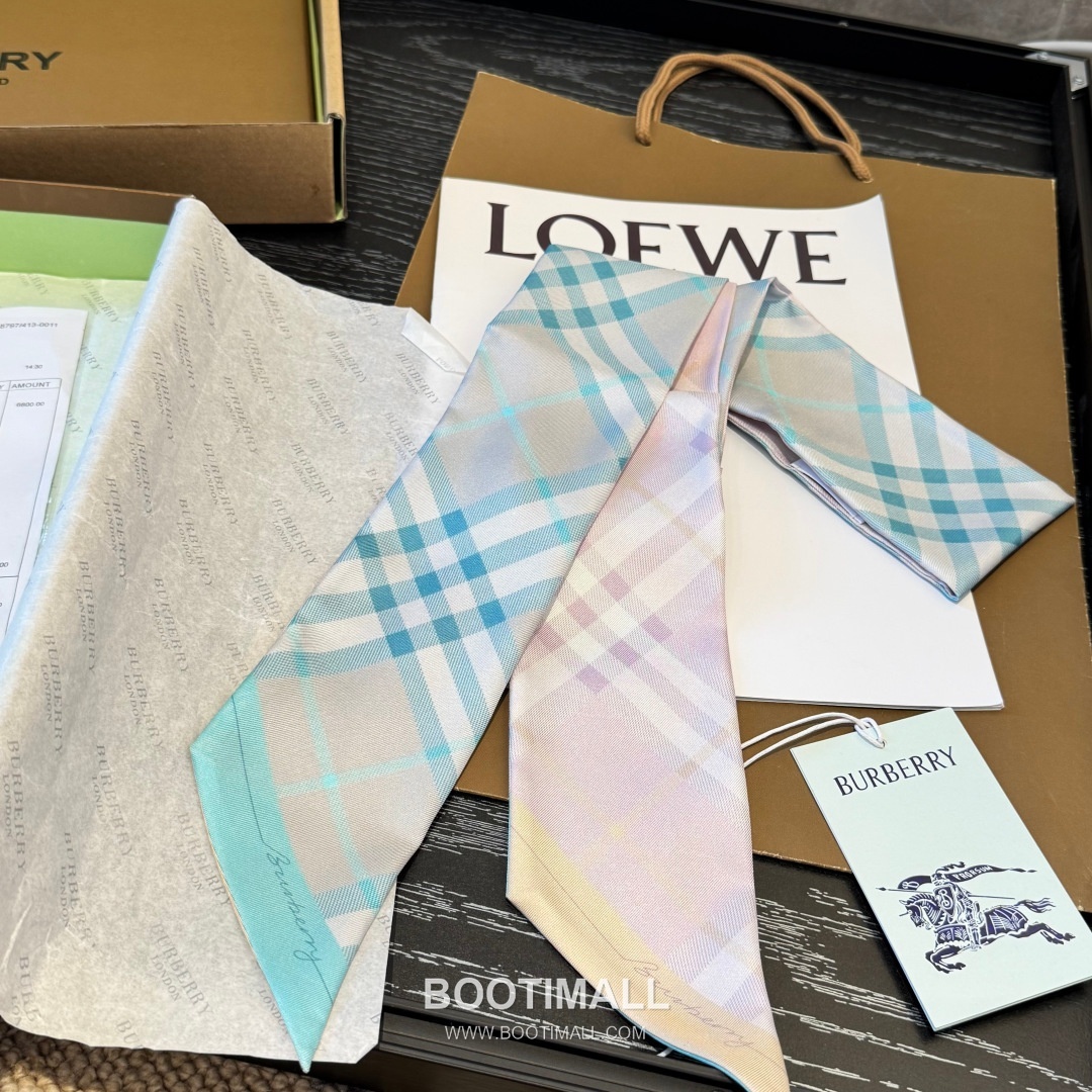 Burberry Vintage Check Stripe Silk Twill Narrow Scarf 100% Silk Double Layer Print Scarf 버버리 빈티지 체크 스트라이프 실크 트윌 슬림 스카프 180cm 7