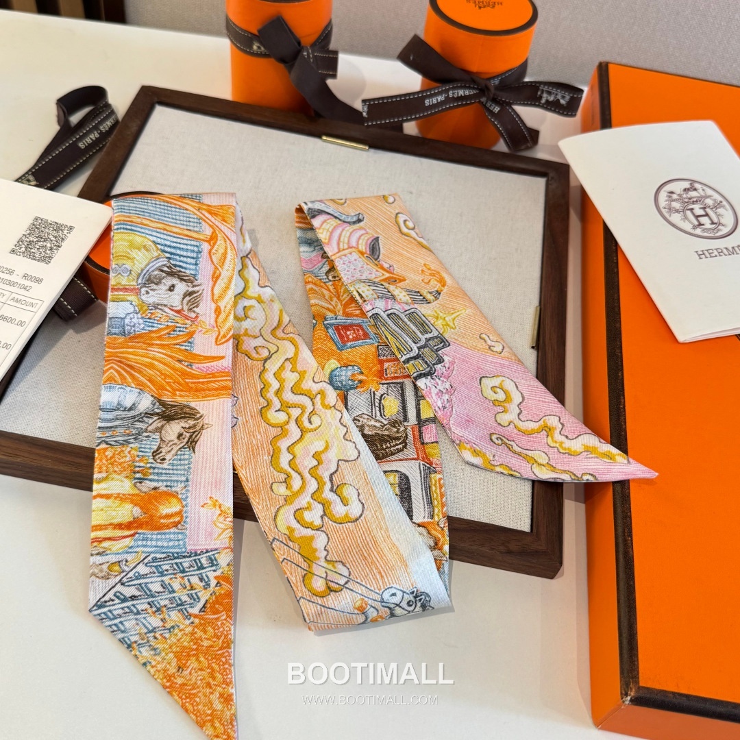 Hermes City of Light Silk Twill Double Sided Twilly Scarf 100% Silk Print Scarf 에르메스 시티 오브 라이트 실크 트윌 더블사이드 트윌리 스카프 86cm 5