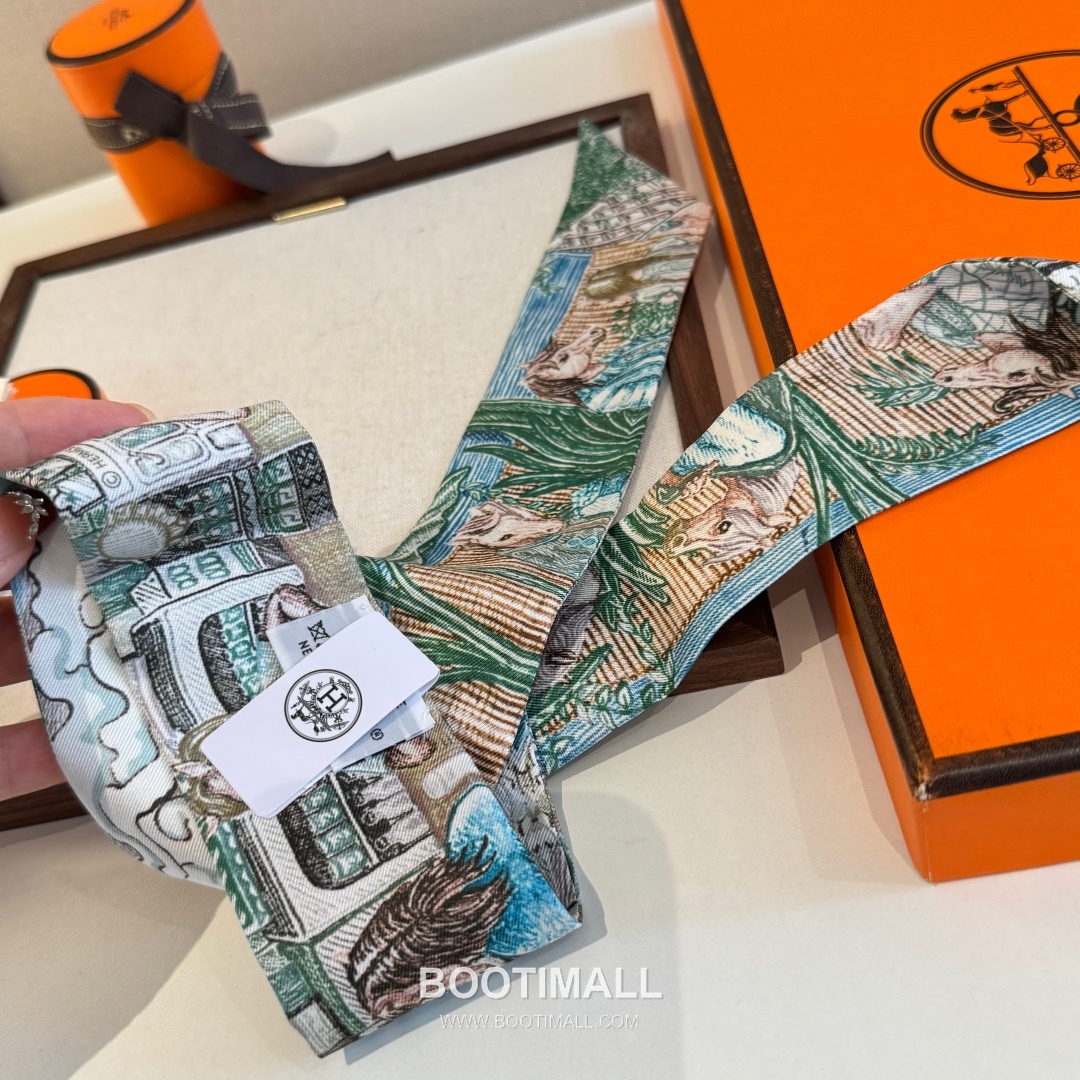 Hermes City of Light Silk Twill Double Sided Twilly Scarf 100% Silk Print Scarf 에르메스 시티 오브 라이트 실크 트윌 더블사이드 트윌리 스카프 86cm 6