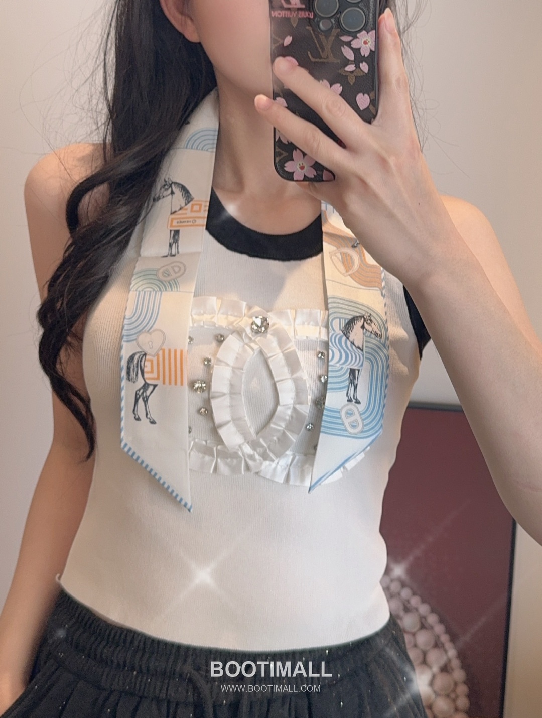 Hermes Pop Horse Silk Twill Double Sided Twilly Scarf 100% Silk Print Scarf 에르메스 팝 홀스 실크 트윌 더블사이드 트윌리 스카프 86cm 1