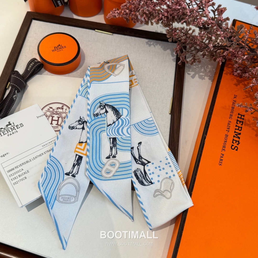 Hermes Pop Horse Silk Twill Double Sided Twilly Scarf 100% Silk Print Scarf 에르메스 팝 홀스 실크 트윌 더블사이드 트윌리 스카프 86cm 3