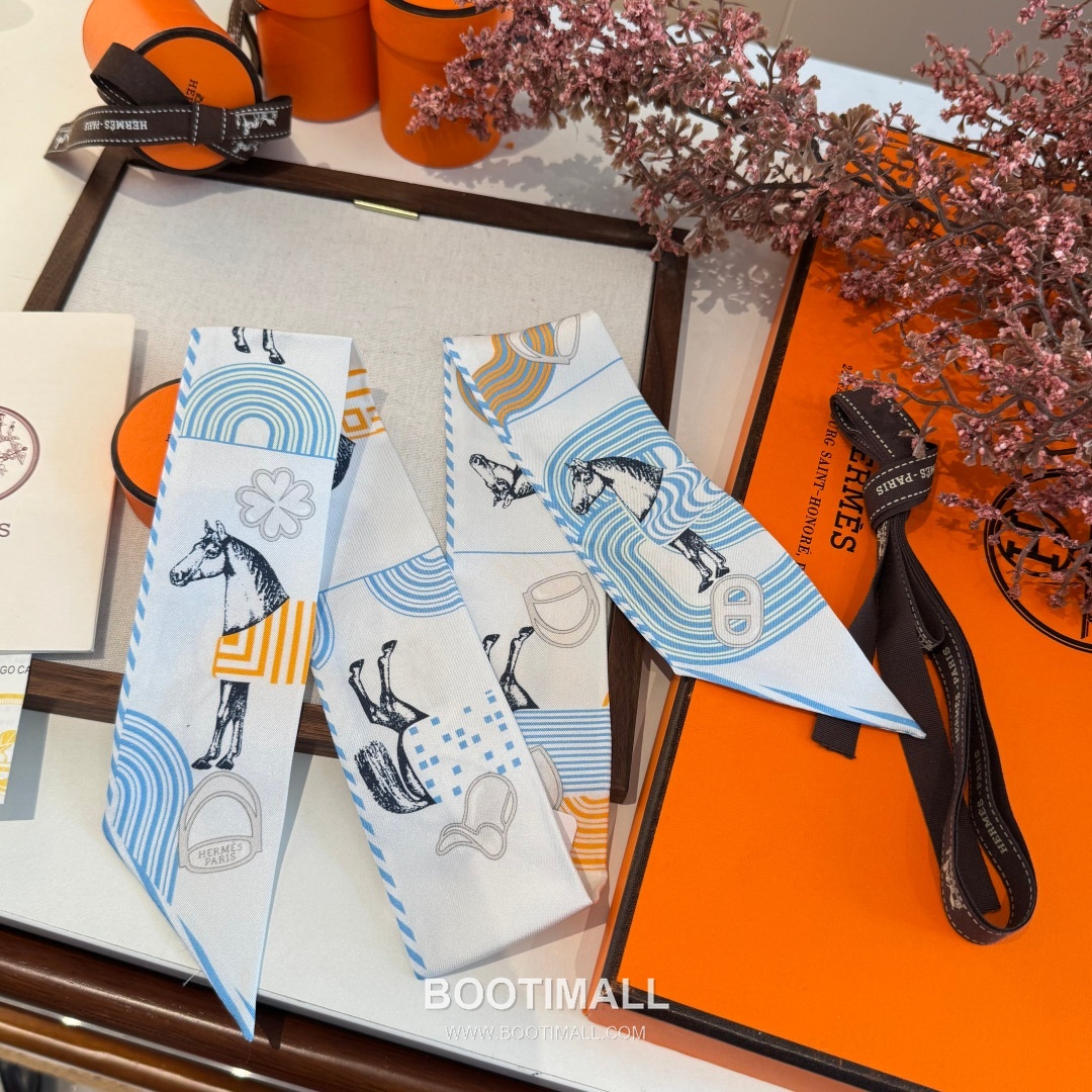 Hermes Pop Horse Silk Twill Double Sided Twilly Scarf 100% Silk Print Scarf 에르메스 팝 홀스 실크 트윌 더블사이드 트윌리 스카프 86cm 4