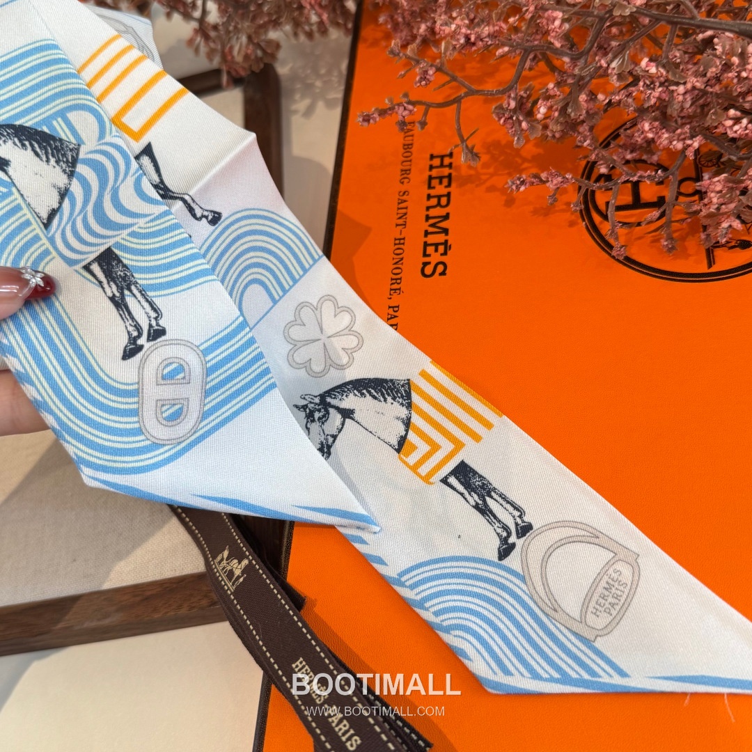 Hermes Pop Horse Silk Twill Double Sided Twilly Scarf 100% Silk Print Scarf 에르메스 팝 홀스 실크 트윌 더블사이드 트윌리 스카프 86cm 6